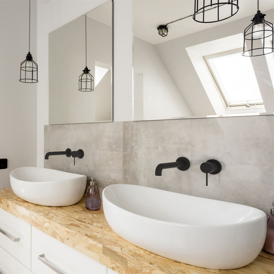 Nero Mecca Wall Basin/Bath Mixer Separate Back Plate 230mm Matte Black