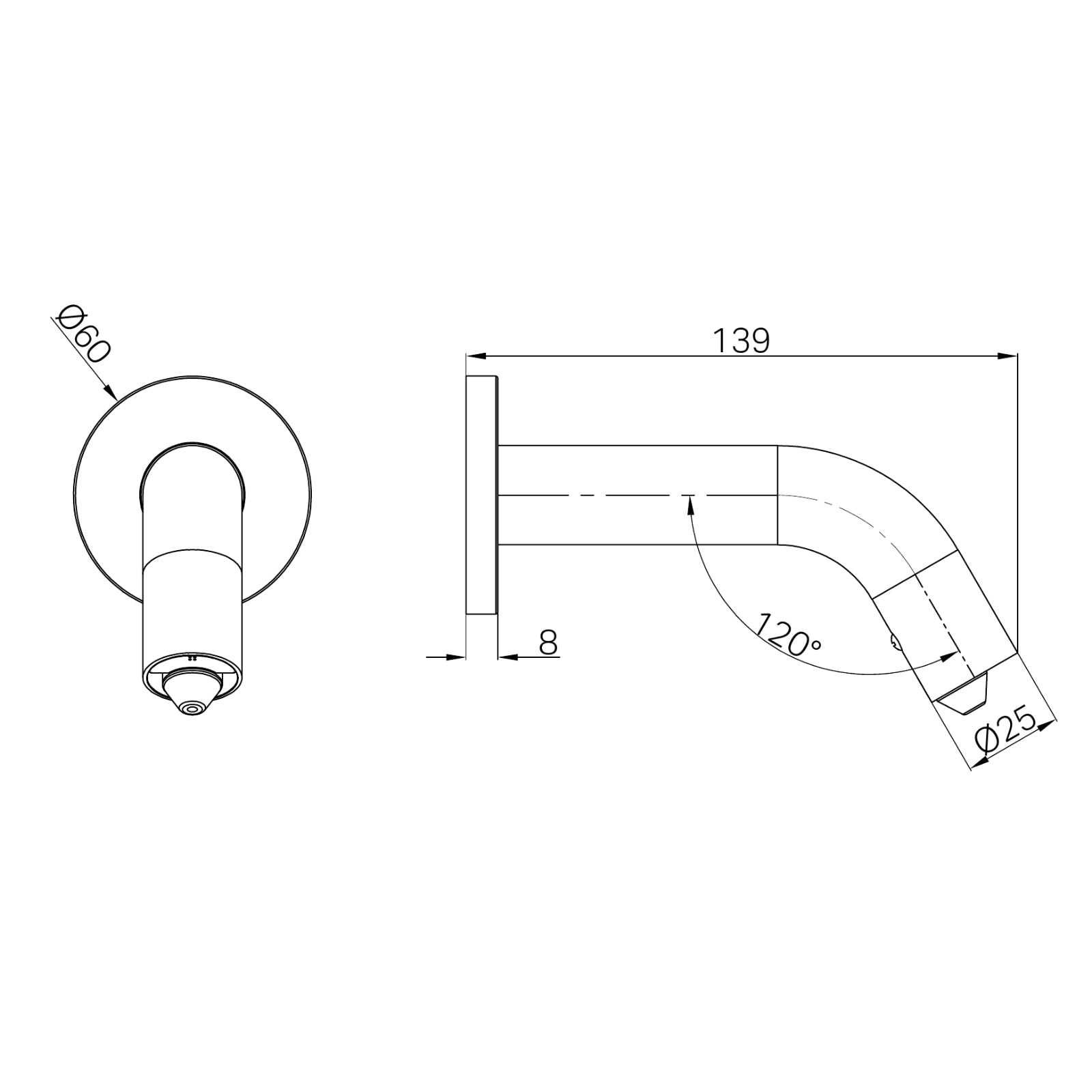 Technical Drawing Nero Mecca Wall Mounted Soap Sensor Dispenser Chrome NR408CH - The Blue Space