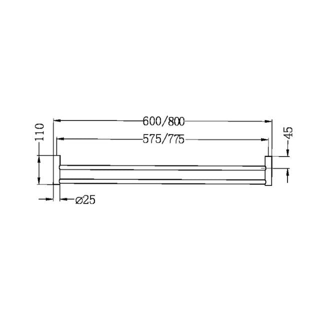 Nero New Mecca Double Towel Rail 600mm Brushed Nickel