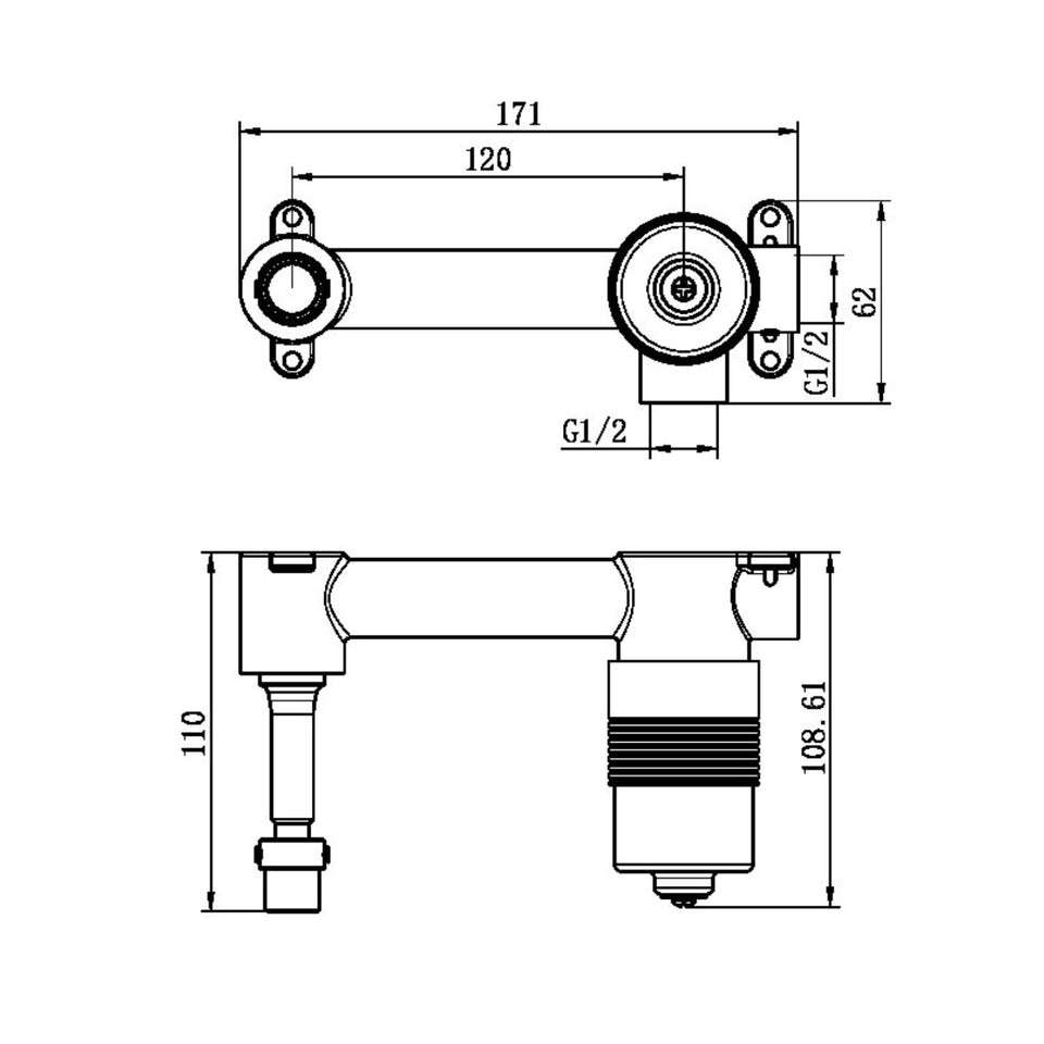 Nero Mecca Wall Basin/Bath Mixer Separate Back Plate 230mm Brushed Nickel