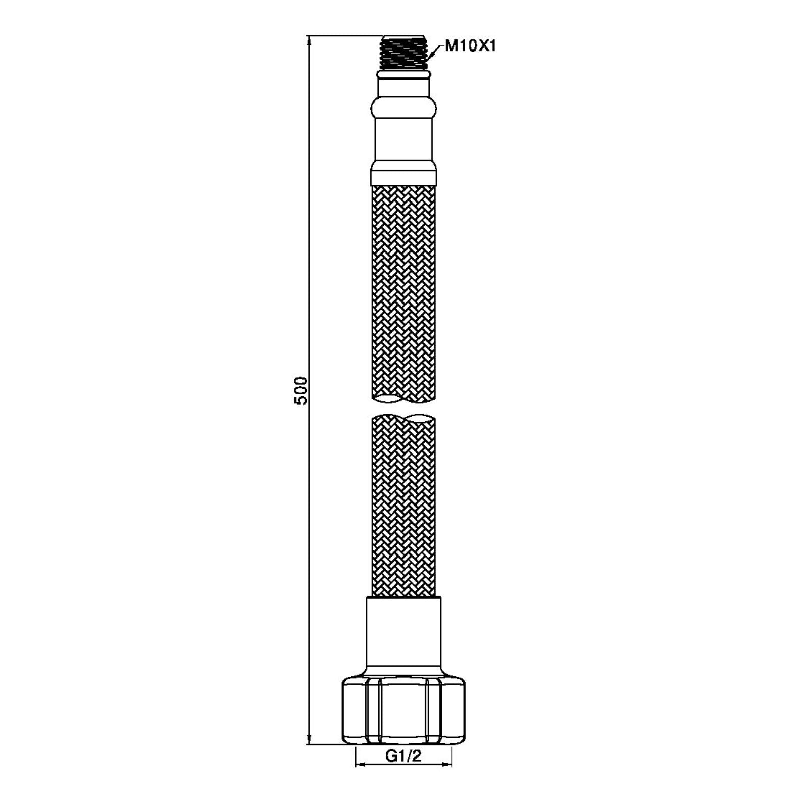 Technical Drawing Nero Premium Flexible Mixer Tap Hose Pair Gun Metal NR506042GM - The Blue Space