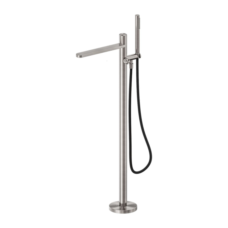 Nero Pure SS316L Freestanding Bath Mixer With Outdoor Shower Hose Brushed Nickel