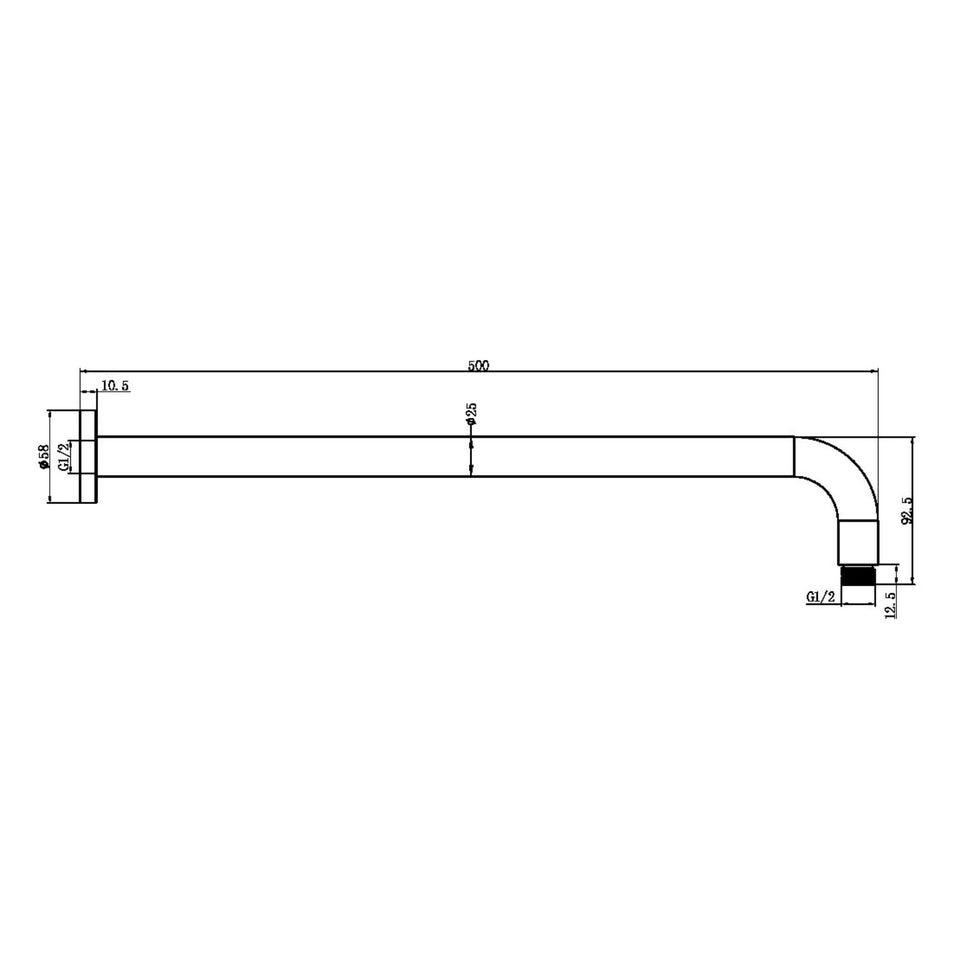 Nero Round Shower Arm 330m Length Chrome