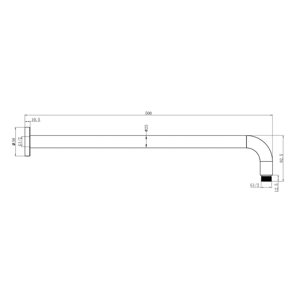 Nero Round Shower Arm 500mm Length Matte Black