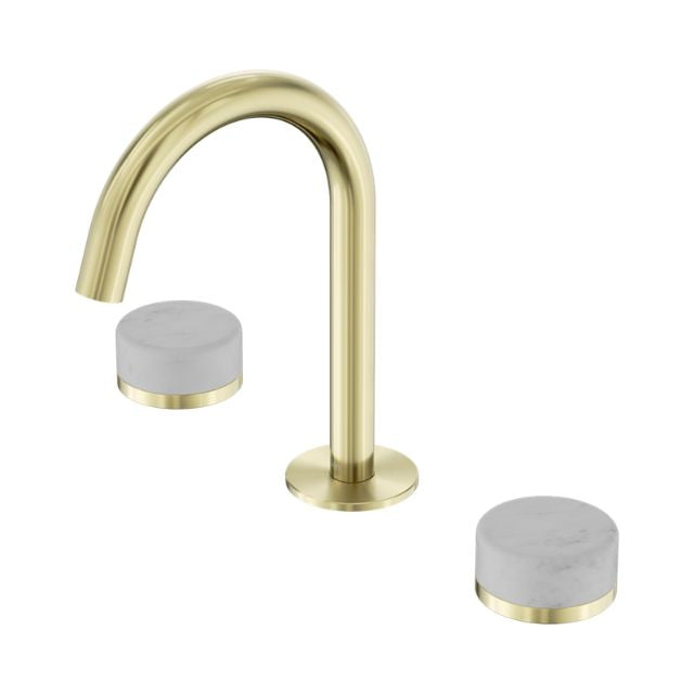Nero Serenity Basin Set Arc Spout With Carrara Handle Brushed Gold