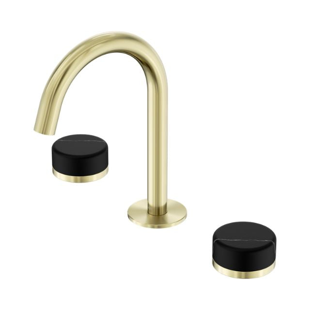 Nero Serenity Basin Set Arc Spout With Marquina Black Handle Brushed Gold