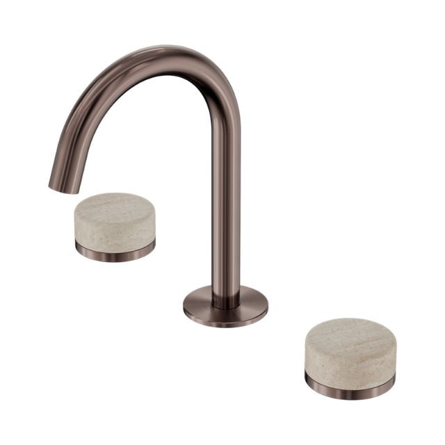 Nero Serenity Basin Set Arc Spout With Rome Travertine Handle Brushed Bronze