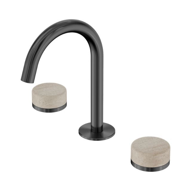Nero Serenity Basin Set Arc Spout With Rome Travertine Handle Gun Metal