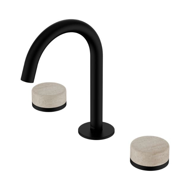 Nero Serenity Basin Set Arc Spout With Rome Travertine Handle Matte Black