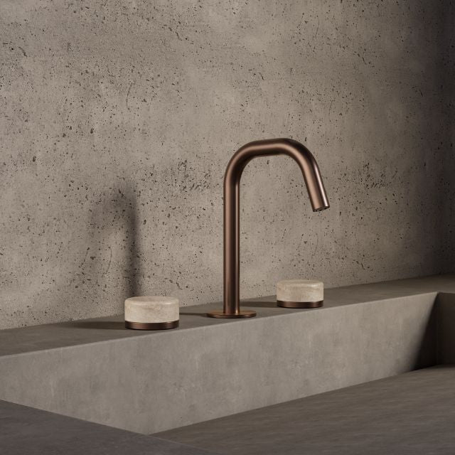 Nero Serenity Basin Set Edge Spout With Rome Travertine Handle Brushed Bronze 24D025BZ - The Blue Space