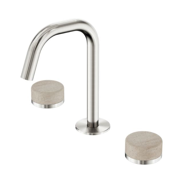 Nero Serenity Basin Set Edge Spout With Rome Travertine Handle Brushed Nickel