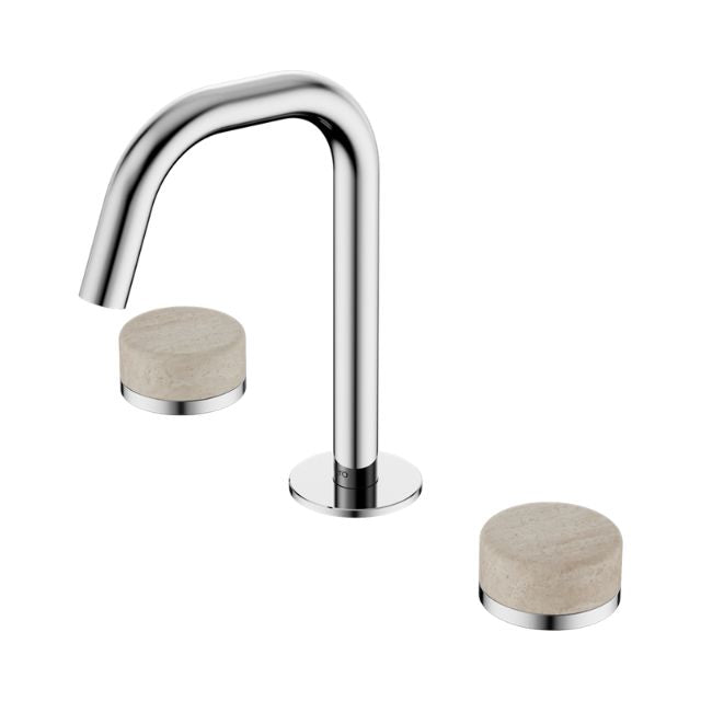 Nero Serenity Basin Set Edge Spout With Rome Travertine Handle Chrome