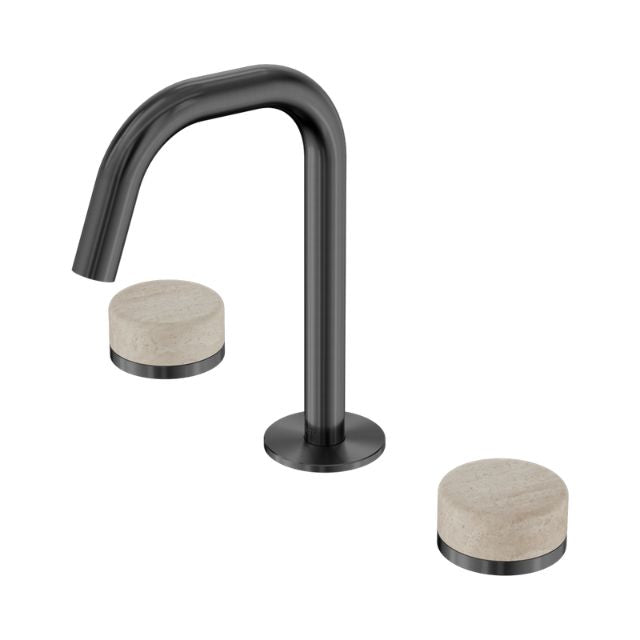 Nero Serenity Basin Set Edge Spout With Rome Travertine Handle Gun Metal