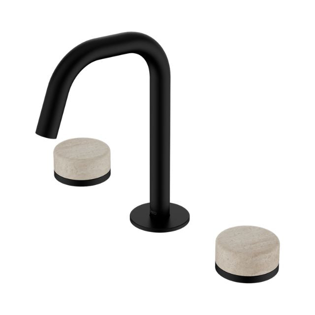 Nero Serenity Basin Set Edge Spout With Rome Travertine Handle Matte Black