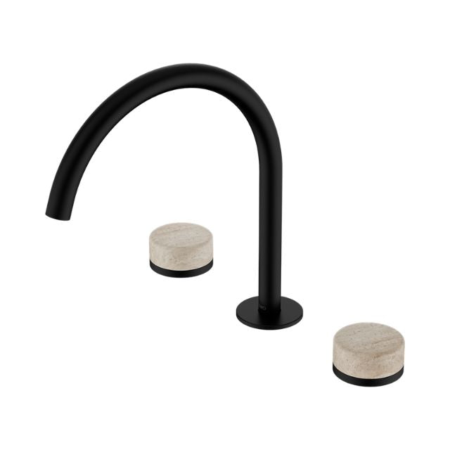 Nero Serenity Bath/Kitchen Set Arc Spout With Rome Travertine Handle Matte Black