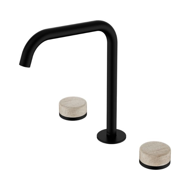 Nero Serenity Bath/Kitchen Set Edge Spout With Rome Travertine Handle Matte Black