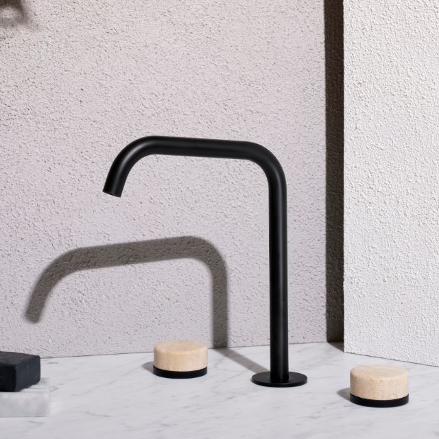 Nero Serenity Bath/Kitchen Set Edge Spout With Rome Travertine Handle Matte Black