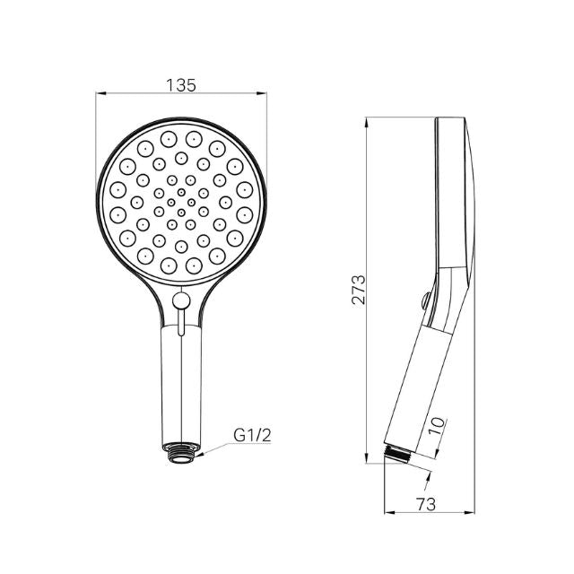 Technical Drawing Nero Serenity Hand Shower Brushed Nickel 24D003BN - The Blue Space