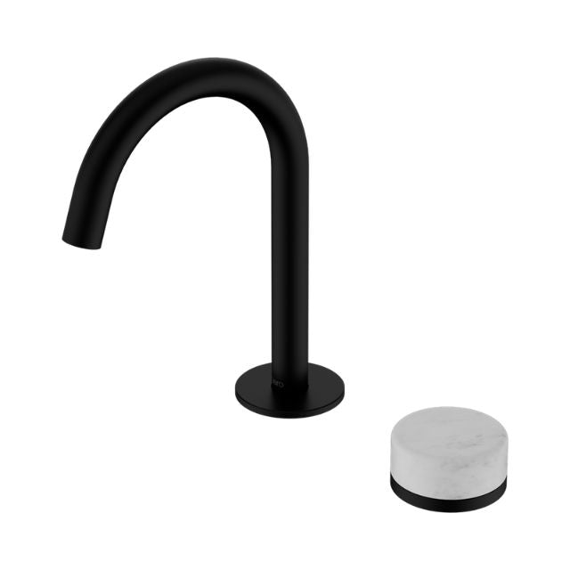 Nero Serenity Progressive Basin Mixer Arc Spout With Carrara Handle Matte Black