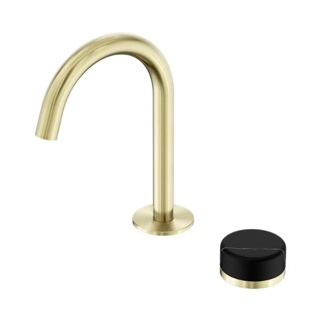 Nero Serenity Progressive Basin Mixer Arc Spout With Marquina Black Handle Brushed Gold