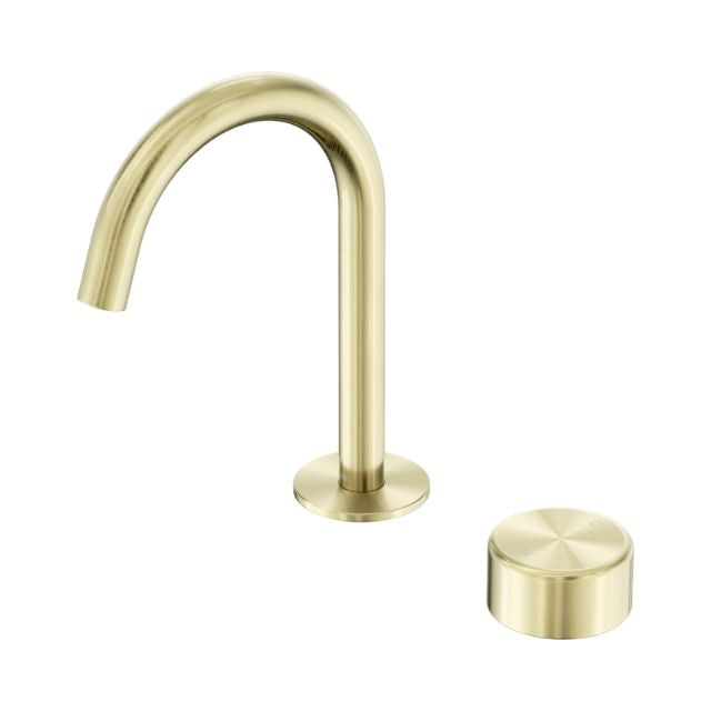 Nero Serenity Progressive Basin Mixer Arc Spout With Metal Handle Brushed Gold 24E036BG - The Blue Space