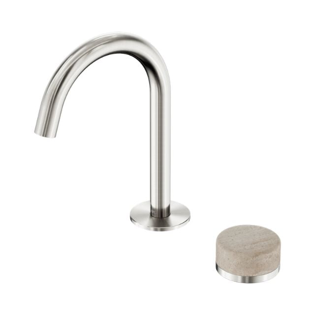 Nero Serenity Progressive Basin Mixer Arc Spout With Rome Travertine Handle Brushed Nickel