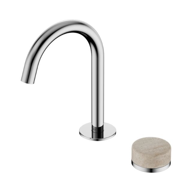 Nero Serenity Progressive Basin Mixer Arc Spout With Rome Travertine Handle Chrome