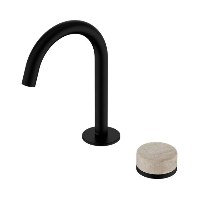 Nero Serenity Progressive Basin Mixer Arc Spout With Rome Travertine Handle Matte Black 24E033MB - The Blue Space