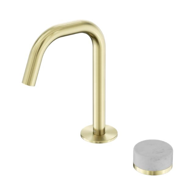 Nero Serenity Progressive Basin Mixer Edge Spout With Carrara Handle Brushed Gold 24E043BG - The Blue Space