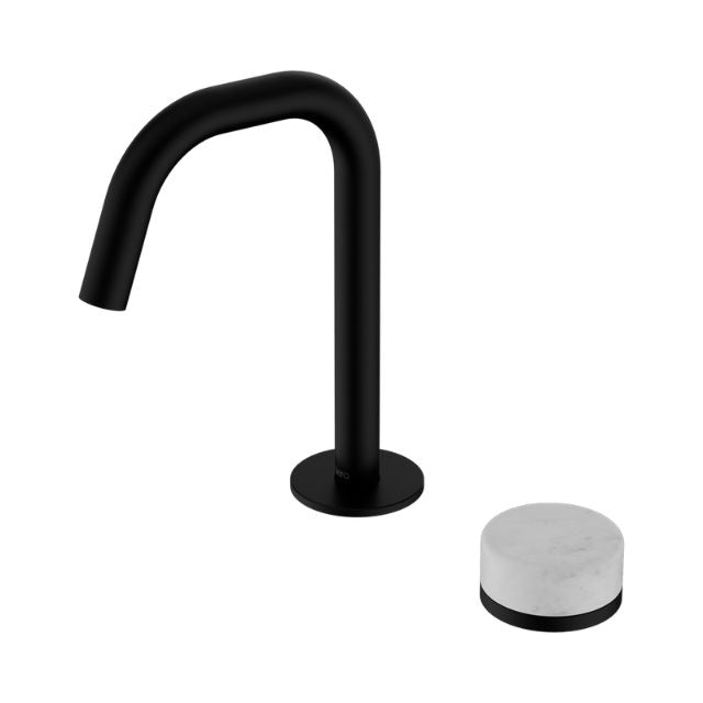 Nero Serenity Progressive Basin Mixer Edge Spout With Carrara Handle Matte Black