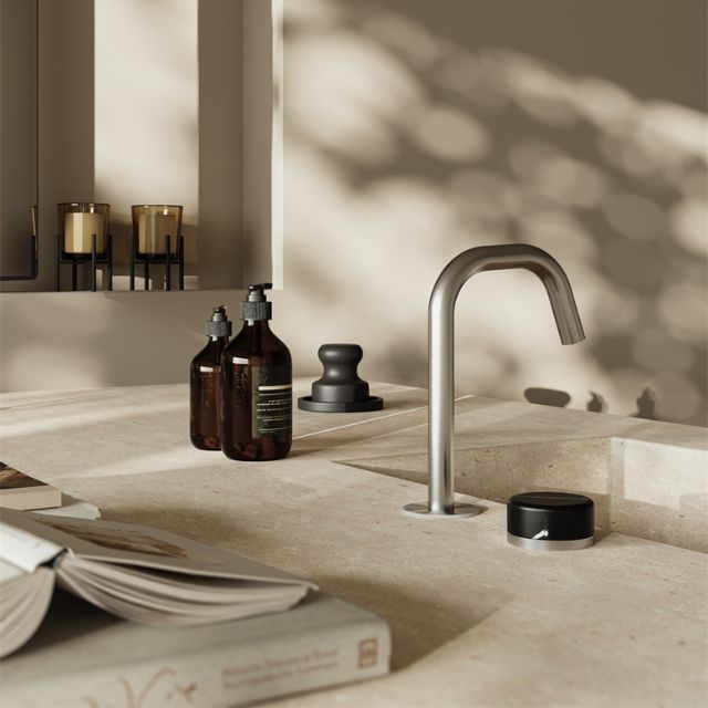 Nero Serenity Progressive Basin Mixer Edge Spout With Marquina Black Handle Brushed Nickel