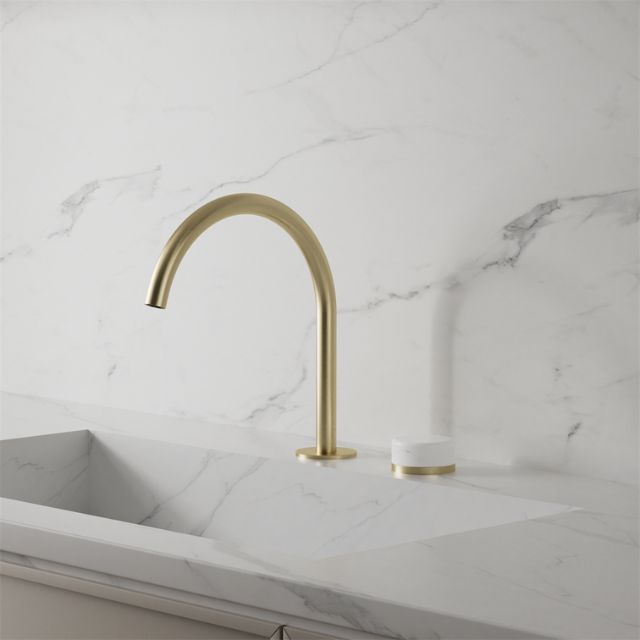 Nero Serenity Progressive Bath/Kitchen Mixer Arc Spout With Carrara Handle Brushed Gold