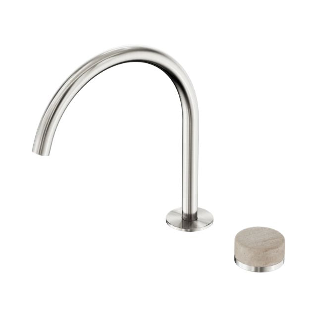 Nero Serenity Progressive Bath/Kitchen Mixer Arc Spout With Rome Travertine Handle Brushed Nickel