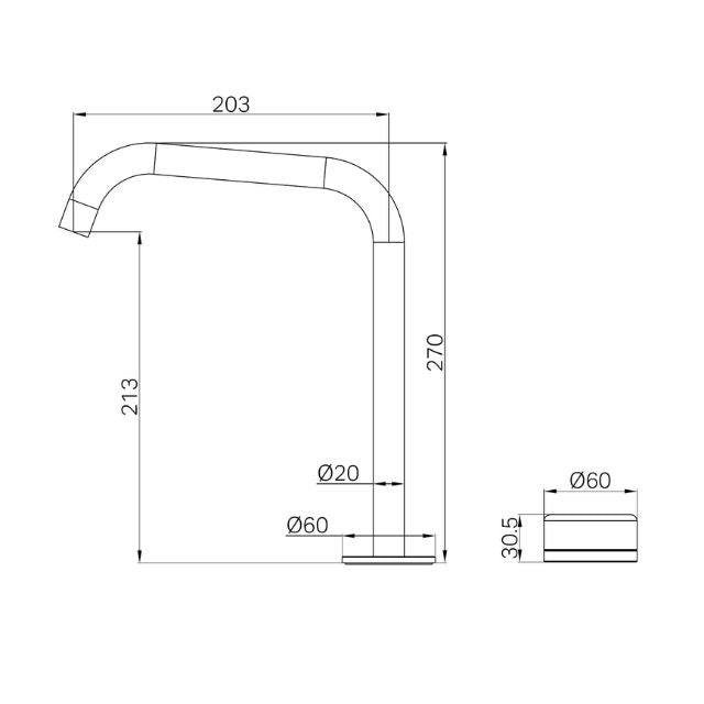 Technical Drawing Nero Serenity Progressive Bath/Kitchen Mixer Edge Spout With Marquina Black Handle Matte Black 24E136MB - The Blue Space