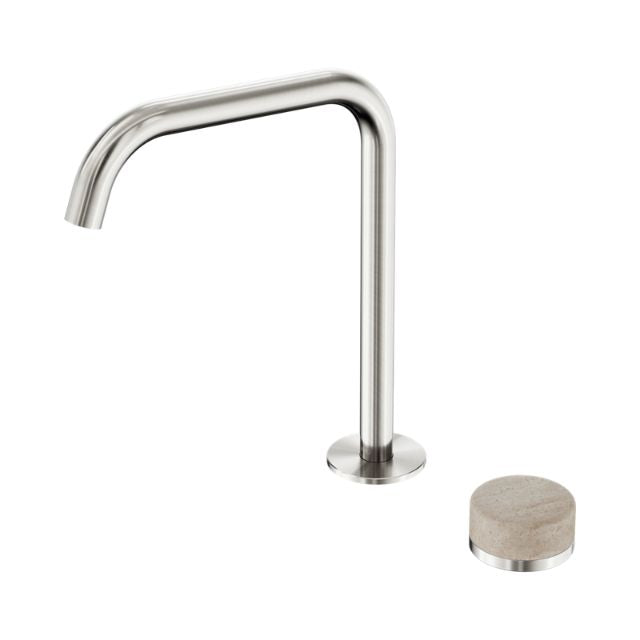 Nero Serenity Progressive Bath/Kitchen Mixer Edge Spout With Rome Travertine Handle Brushed Nickel