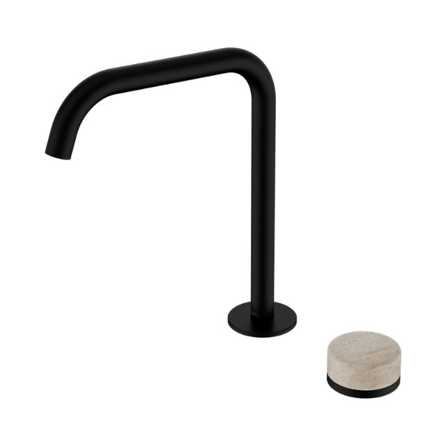 Nero Serenity Progressive Bath/Kitchen Mixer Edge Spout With Rome Travertine Handle Matte Black