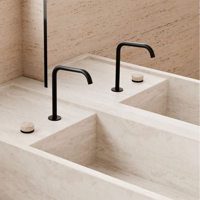 Nero Serenity Progressive Bath/Kitchen Mixer Edge Spout With Rome Travertine Handle Matte Black