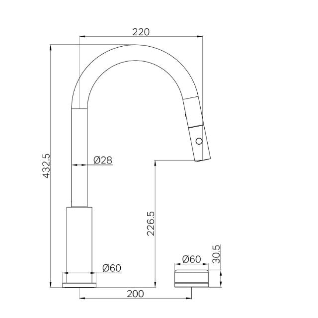 Technical Drawing Nero Serenity Progressive Pull Out Kitchen Set With Rome Travertine Handle Gun Metal 24E057GM - The Blue Space