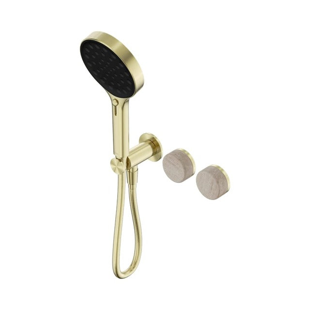 Nero Serenity Progressive Shower System With Rome Travertine Handle And Serenity Hand Shower Brushed Gold