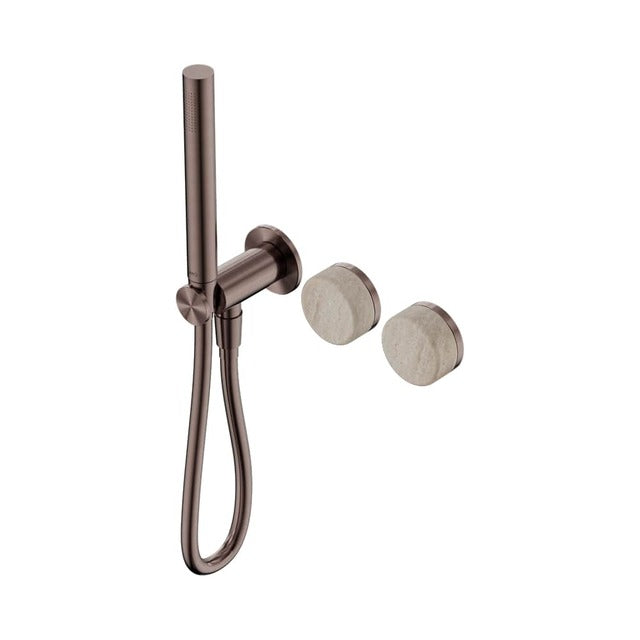 Nero Serenity Progressive Shower System With Rome Travertine Handle And Slim Shower Brushed Bronze