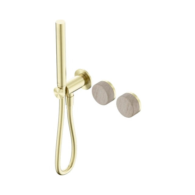 Nero Serenity Progressive Shower System With Rome Travertine Handle And Slim Shower Brushed Gold