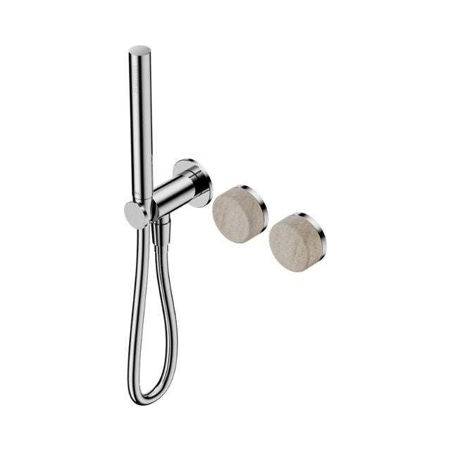 Nero Serenity Progressive Shower System With Rome Travertine Handle And Slim Shower Chrome