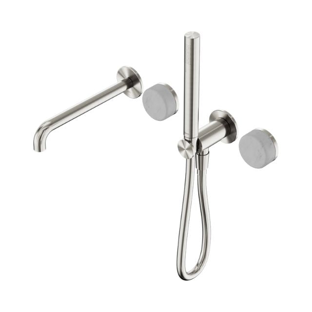 Nero Serenity Progressive Shower System With Spout With Carrara Handle And Slim Shower Brushed Nickel