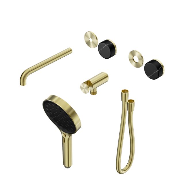 Nero Serenity Progressive Shower System With Spout With Marquina Black Handle And Serenity Hand Shower Trim Kit Only Brushed Gold 24E122BG - The Blue Space