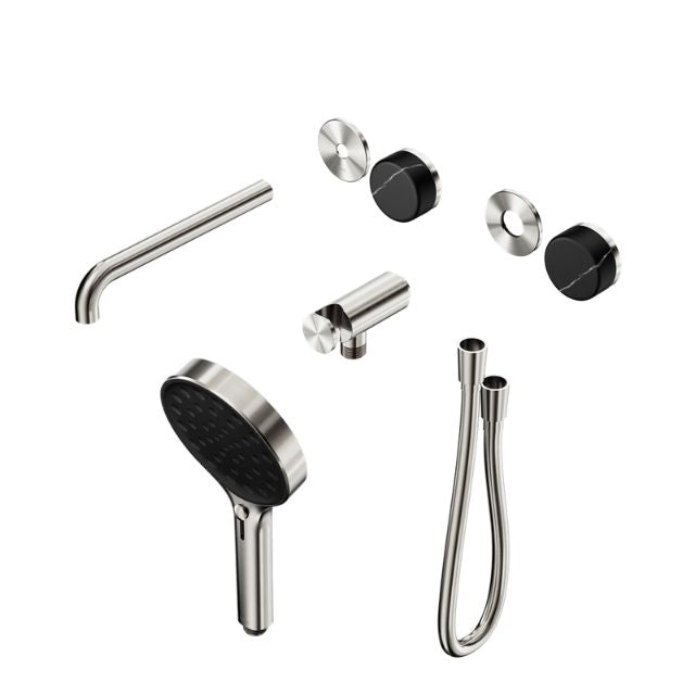 Nero Serenity Progressive Shower System With Spout With Marquina Black Handle And Serenity Hand Shower Trim Kit Only Brushed Nickel 24E122BN - The Blue Space