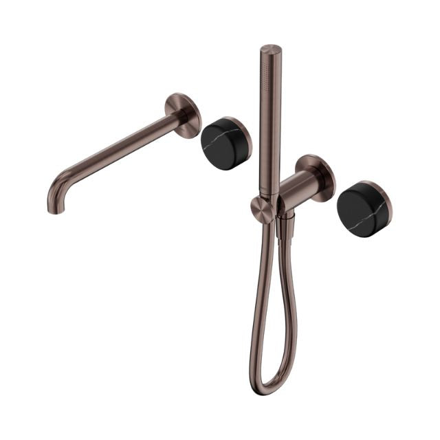Nero Serenity Progressive Shower System With Spout With Marquina Black Handle And Slim Shower Brushed Bronze