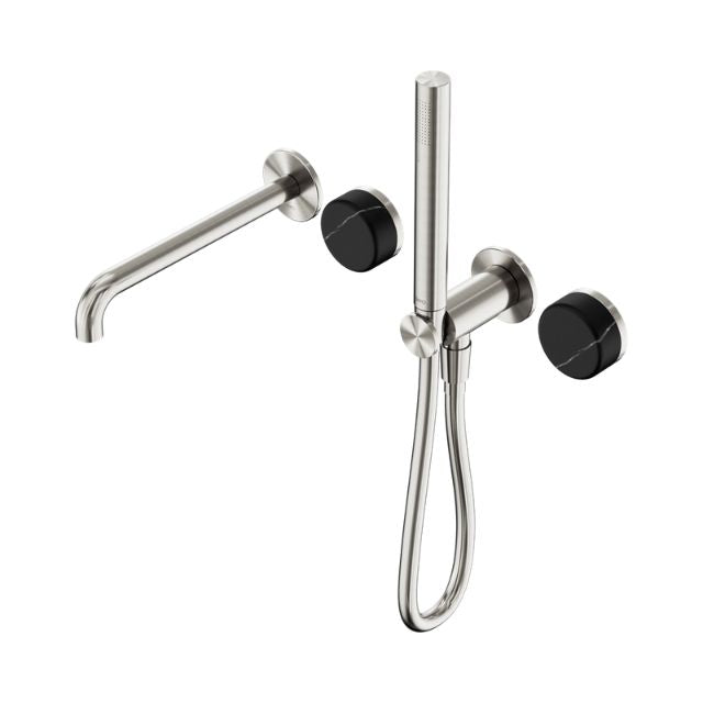 Nero Serenity Progressive Shower System With Spout With Marquina Black Handle And Slim Shower Brushed Nickel