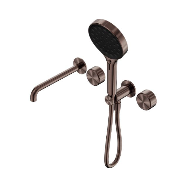 Nero Serenity Progressive Shower System With Spout With Metal Handle And Serenity Hand Shower Brushed Bronze