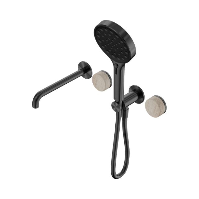 Nero Serenity Progressive Shower System With Spout With Rome Travertine Handle And Serenity Hand Shower Gun Metal