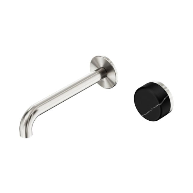 Nero Serenity Progressive Wall Basin Mixer 160mm Spout With Marquina Black Handle Brushed Nickel 24E138BN - The Blue Space